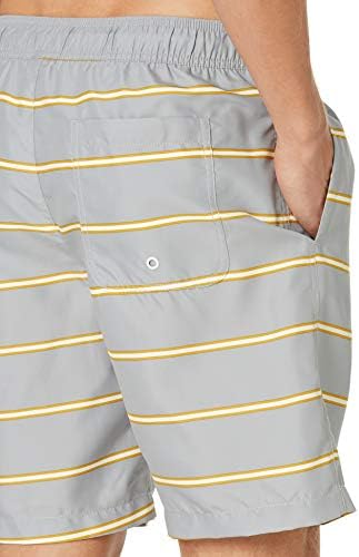 Shorts da Bagno da 23cm con Fodera Interna in Rete, Tasche, Chiusura con Coulisse Uomo, Grigio Righe, M