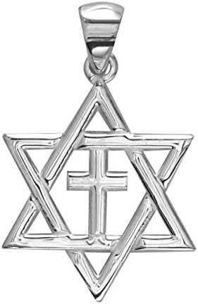 SZIROSmall Messianic Star of David with Cross Charm in Sterling Silver