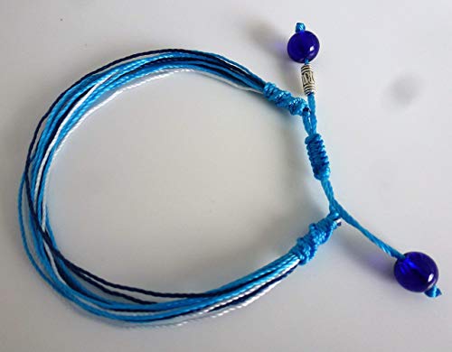 Surfing string Friendship bracelet medium 6.5-8.5 inches light blue macrame with sea glass beads adjustable knots Unisex BFF couples Beach Surf Cyber Monday deal Christmas gift under $20 - Thumbnail 2
