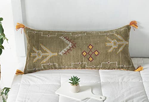 Photo 1 of Extra Long Lumbar Pillow Cover (12 X 28 inches) | Hand-Woven Cactus Silk Brown Pillow Linen Cover | Rustic Décor Bohemian Cushion Cover | Farmhouse Cotton Pillow Case | Decorative Throw Pillow Dress