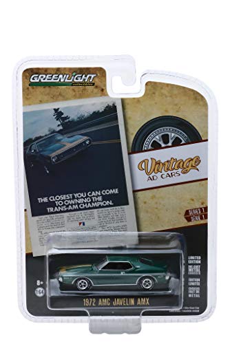 1972 AMC Javelin AMX Green The Closest You Can Come to Owning The Trans-Am Champion Vintage Ad Cars 1/64 Diecast Model Car by Greenlight 39020 D - Thumbnail 3