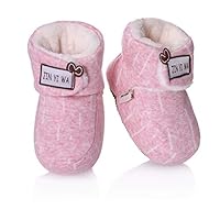 RONGBLUE Newborn Infant Baby Girls Boys Slippers Super Soft Warm Fleece Booties Crib Shoes with Grippers for 0-18 Month Pink,12-18 Months