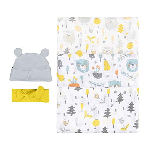 Bubzi Co Woodland Swaddle Muslin Receiving Blanket Set - Pack of 3 -Gender Neutral Design -Soft 100% Cotton Fabric - 47 x 47 inch- 120 x 120cm - Infant Swaddling Blankets for Baby Registry Burp Diaper