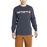 Carhartt Men's Big & Tall Signature Logo Midweight Jersey Long Sleeve T Shirt Graphic, Bluestone, X-Large/Tall