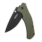 Kershaw Knockout Olive/Black Pocket Knife (1870OLBLK); 3.25" DLC-Coated 14C28N Steel Blade, Anodized Aluminum Handle; SpeedSafe Open, Flipper, Sub-Frame Lock, 4-Position Deep-Carry Pocketclip; 3.5 OZ