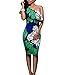 PRETTYGARDEN Women's One Off Shoulder Floral Printed Ruffle Chest Bodycon Midi Dress (Large, Style 1)