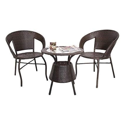 WICKER HUB GC05 Outdoor Set 2 Chair 1 Table Two Tone Brown