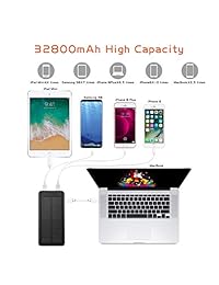 33800 mAh Solar Power Bank, BONAI Cargador Solar tipo C y Mirco paquete de batería externa de 4 puertos de entrada y salida de tipo C de polímero para iPhone, iPad, Samsung, LG y más (negro), Negro