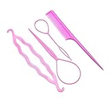 Gonikm Bun Maker Ponytail Holder -Topsy Tail Hair Tool Styling Accessories Set Bobby Pins Elastics Hair Braid Magic Twist Short & Long Hair for Womens & Girls (pink)