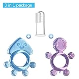 Lelife Baby Teether Infant Toothbrush Made of BPA Free Soft Silicone(Includes 1xblue Inkfish 1xpink Turtle teether, 1x Finger Brush)