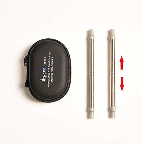 ASPERO Reusable Straw Collapsible Stainless Steel Straws Length of 8.7 inch Retractable Metal Drink Straw Keychain Case with Cleaning Brush [Suit]