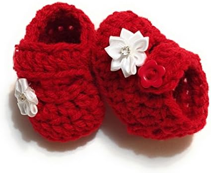 MiC Crafts Handmade Crochet Baby Shoes Preemie/Newborn Red (#0060)