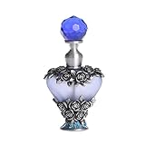 H&D Vintage Refillable Empty Perfume Bottle with Handmade Rose Flowers 8ml (light blue)