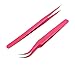 yueton 2pcs Pink Color Coated Stainless Steel Straight and Curved Head Tweezers for Eyelash Extension