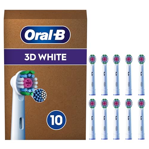3D White Cabezales de Recambio Originales, Blanco, Pack de 10 - Recambios para Cepillo Eléctrico Oral B Pro, con Copa Pulidora para Eliminar Manchas Superficiales, Efecto Blanqueador