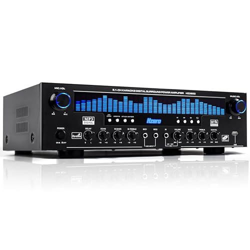 HZERO 1000W Amplificador de Audio para Casa de 5.1 Canales para Altavoces de 8-16 Pulgadas, Amplificador de Altavoces con Ventilador Inteligente Entrada Coaxial óPtica，Conectable A Subwoofer Pasivo