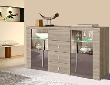 Sideboard Kommode 265256 Eiche Sagerau Dunkel Braun Hochglanz Amazon De Kuche Haushalt