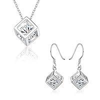 SmitCo LLC Cross Necklace For Little Girls, Kids Silver Plated Pendant and Stud Earrings Jewelry Set