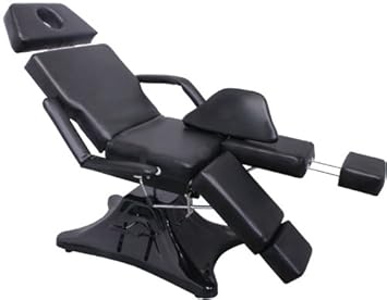 hydraulisch höhenverstellbare Massageliege mit verstellbaren Rücken- und Beinteilen Sockel schwarz, Sitz schwarz