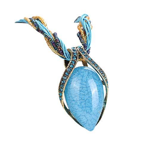 Challyhope Fashion Retro Bohemian Turquoise Stone Pendant Collar Statement Chunky Necklaces Rhinestone Gem Jewelry for Women Beach Hawaii (Blue) - Thumbnail 6