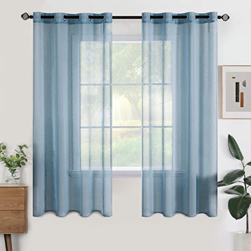 Woaboy Modern Living Room Curtains Short Curtains for Windows 2 Pieces 140 x 145 cm Curtains Bedroom Curtains Translucent Polyester with Rings Dark Blue
