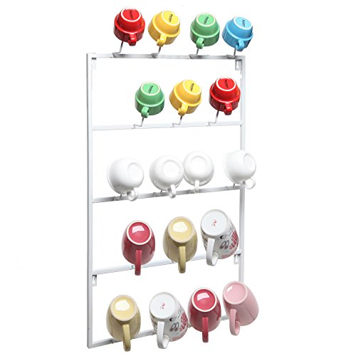 5 Tier White Metal Wall Mounted Kitchen Mug Hook Display/Cup Storage Organizer Hanger Rack - MyGift