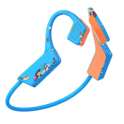 JINSERTA Kids Bone Conduction Headphones Bluetooth 5.0 with Mic, Cartoon Headset Lightweight, Open-Ear Wireless Sweatproof, Music Answer Phone Call for Running Hiking Driving Bicycling (Blue)