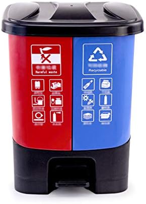 Creative Home Green Plastic Garbage Sorting Bucket, Kitchen Living Room with Lid Pedal-Type Commercial Outdoor Dustbins (Color : Red Blue, Size : 2926.537cm)