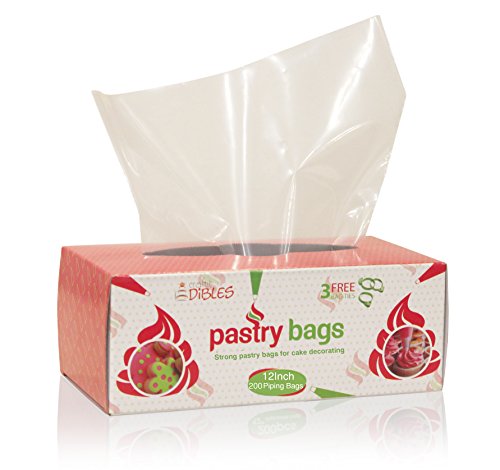 Disposable Pastry Bags, 200 Pack - 12 Inch Extra Thick in Dispenser box, Microwave safe by CiE - 3 Free piping bag ties included!