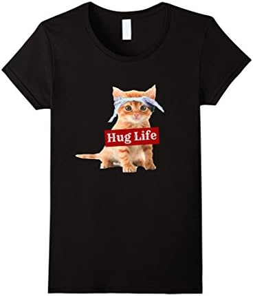 Women's Hug life kitty cat thug gansta kitten kitteh t-shirt funny Medium Black
