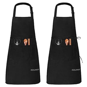 Molenky schort,Verstelbare schort met 2 grote zakken, 2 STUKS Katoenen Chef-koksschortenset, Unisex Waterdichte…
