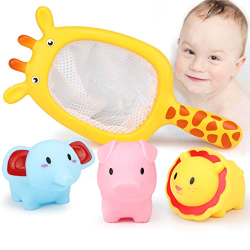 Digood Baby Bathing Floating Soft Rubber Animals Water Tub Toy Squirts Spoon-Net 1 Set (B) - Thumbnail 6