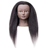 Afro Mannequin Head Hairdresser Training Head Manikin Cosmetology Doll Head 100% 22-24inches Real Hair with Clamp(2#)