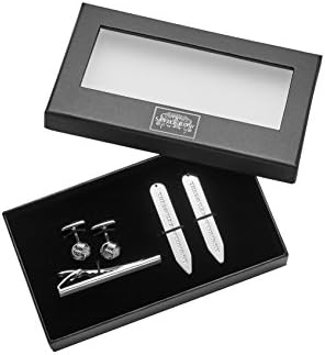 Savile Row Men's Silver Effect Knotted Cufflink Tie Clip And Collar Stiffeners Gift Set
