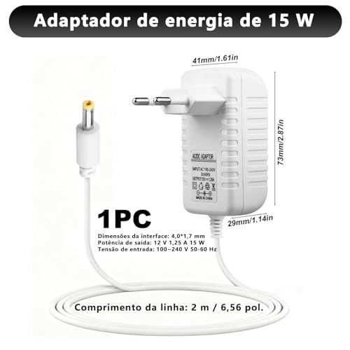 Fonte de Energia Bivolt de 15W, Adaptador de Energia Compatível com Alexa Dot 5ª, 4ª e 3ª Geraçãos, Cabo para Alexa Dot com Relógio 5ª, 4ª e 3ª Gerações, Série Pop e Spot, Show 5 1ª e 2ª Geraçãos, 2M