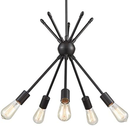 AXILAND Industrial Vintage Metal Sputnik Chandelier Oil-rubbed Bronze With 5 Lights Pendant Lighting Fixture