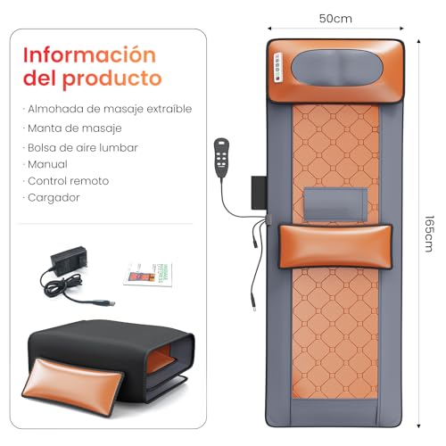 Masajeador de Cuerpo Completo,Cojín de Masaje Térmico para Todo el Cuerpo,Cojín de Masaje Eléctrico con 10 motores vibratorios,20 Cabezales de Masaje Shiatsu para el Cuello,Adecuado para cuello,espalda,cintura,caderas,piernas