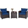 Tangkula 3 Pieces Patio Furniture Set, PE Rattan Wicker 3 Pcs Outdoor Sofa Set w/Washable Cushion and Tempered Glass…