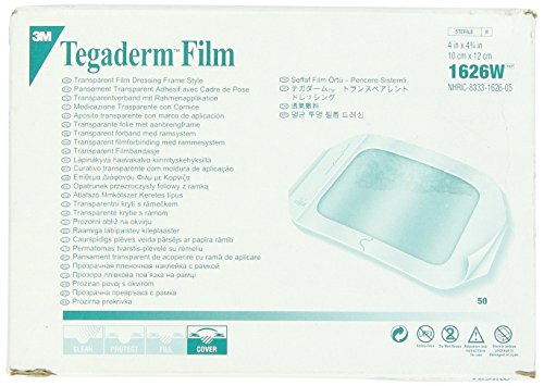 3M Tegaderm Transparent Film Dressing, Picture Frame Style, with Label, 4" x 4 3/4", 1626W Box of 50 Dressings