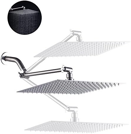 GhomeG Square Ultra Thin 304 Stainless Steel Brushed Nickel 12 Inch Adjustable Rain Shower Head with Solid Brass 11 Inch Adjustable
