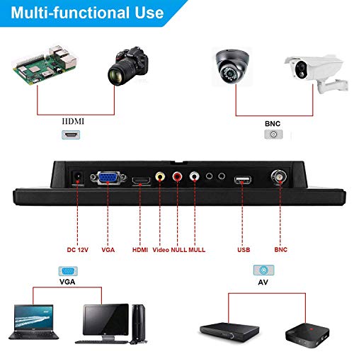 10" LED Monitors HDMI/BNC/AV/VGA/USB Input 1280x800 IPS Resolution Touch Buttons Video and Audio LED Security Monitors & Displays CCTV Screen - Thumbnail 4
