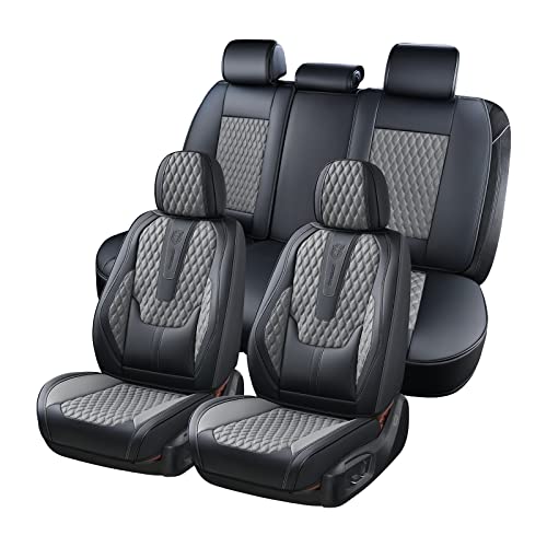 Coverado Car Seat Covers, Premium Leather Seat Cover Car, Waterproof Car Seat Protector with Lumbar Support Front and Rear Pack of 5, Universal Fit for Most Saloons, SUV Pick-up B-8859