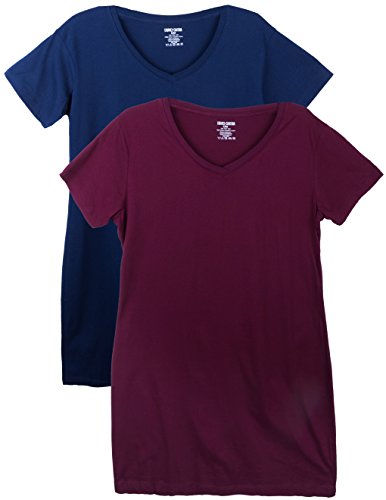 Caramel Cantina 2 Pack V Neck Cotton Night Shirt (2X/3X, Burgundy/Navy)