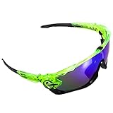 Road Mountain Cycling Glasses Goggles Eyewear Polarized Cycling Bicycle Sunglasses,With 5 Interchangeable Lenses (Green and black)