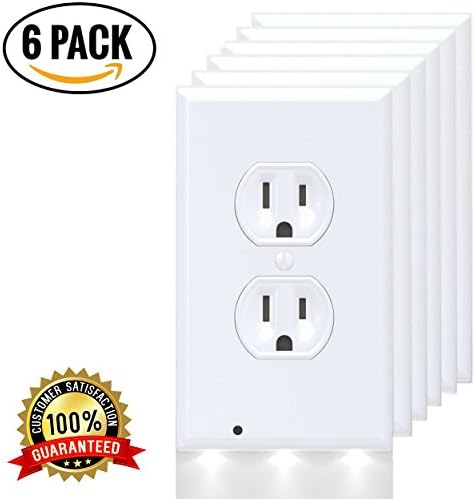 LED Outlet Covers (6 Pack) LED Wall Plates, Outlet Covers With LED Lights, LED Wall Plates, 3-LED Night Light Outlet Cover Wall Plate, Night Light Outlet Covers, LED Light Outlet Cover, Duplex, White