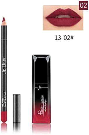 LTUI pudaier Long Lasting Moisturizing Waterproof Matte Lipstick Lip Liquid Gloss+Lip Liner Pencil Daily Nude,Party Sexy Red Colour Cosmetics Set,Creative Full Lips (B)