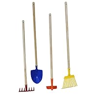 Arcadius Garden Kids Garden Tool Set - 7/8" x 36", Rake, Spade, Hoe and Leaf Rake, 4-Piece