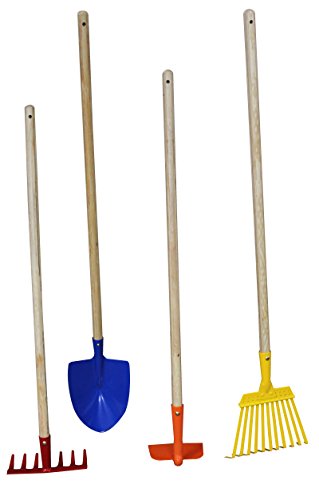 Arcadius Garden Kids Garden Tool Set – 7/8″ x 36″, Rake, Spade, Hoe and Leaf Rake, 4-Piece