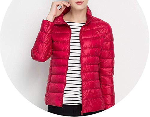 Women Fashion Ultralight Down Jacket with 90% Down 10% Feather White Down Stand Collar Jacket,Small,Red