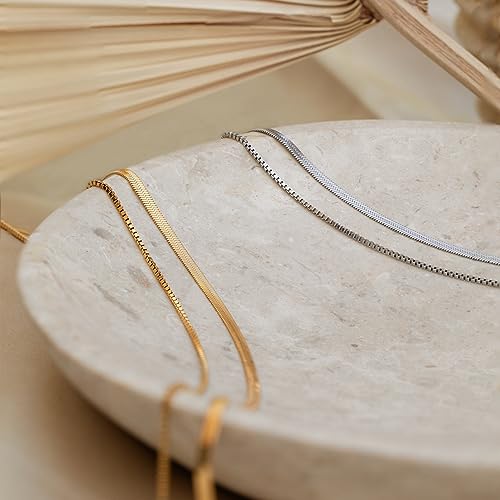 MUMREUES Gold Necklace for Women 14K Gold Necklace Herringbone Snake Necklace Box Chain Necklace Dainty Layered Choker Necklaces